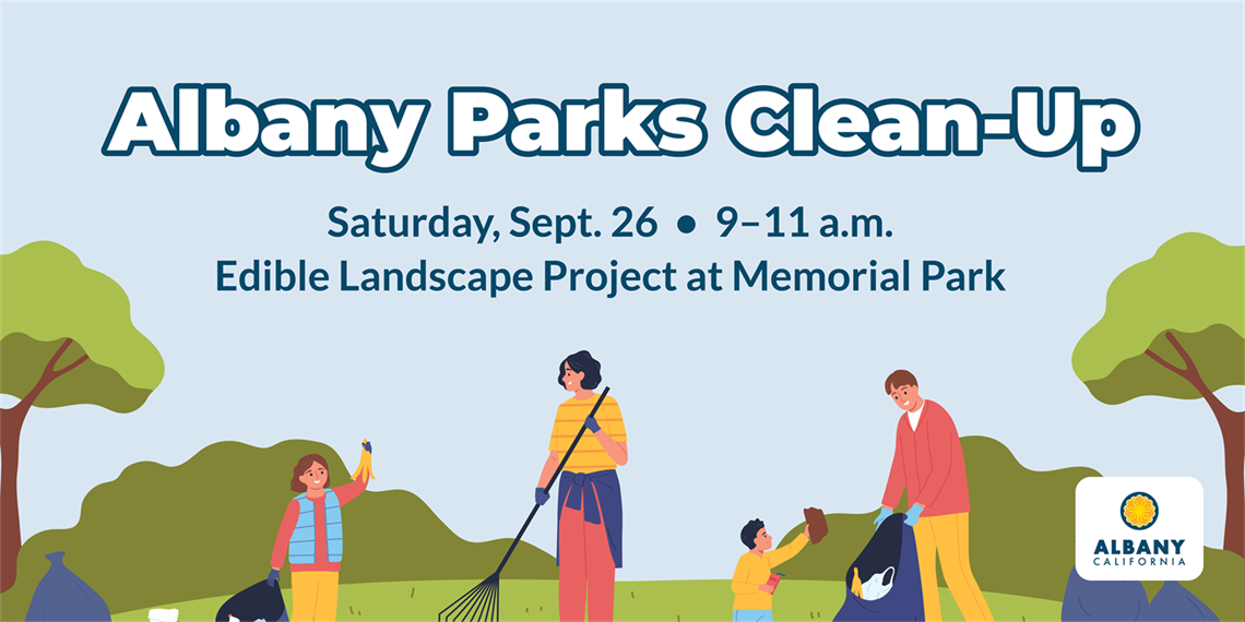 Albany Parks Banner - Sept 26, 2026 - Family of four cleaning up park together
